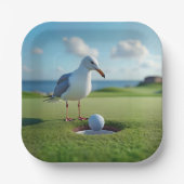 Zeemeeuw met een hole-in-one golfbal papieren bordje (Voorkant)