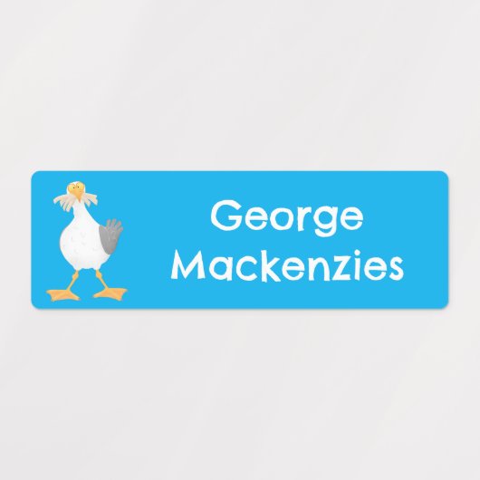 Zeemeeuw met friet cartoon gepersonaliseerd labels (Design 1)