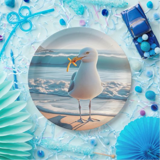 Zeemeeuw met friet papieren bordje (Feest)