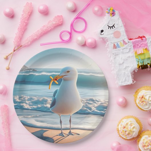 Zeemeeuw met friet papieren bordje (Feest)