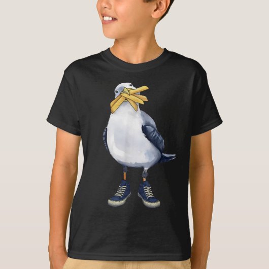 Zeemeeuw met frietjes en Sneakers leuk T-shirt.png T-shirt (Voorkant)