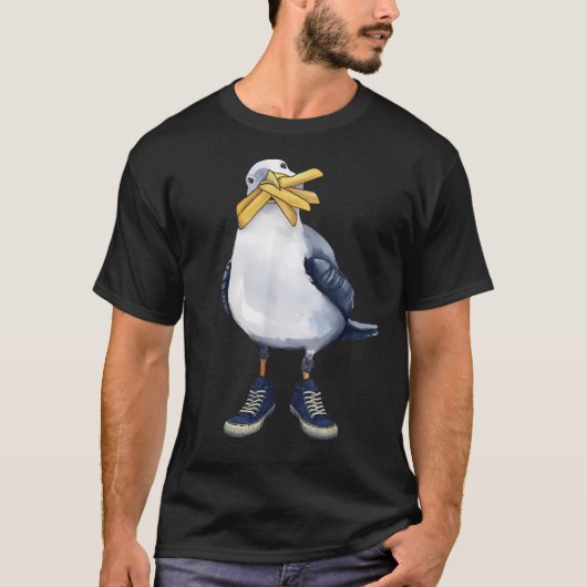 Zeemeeuw met frietjes en Sneakers leuk T-shirt.png T-shirt (Voorkant)