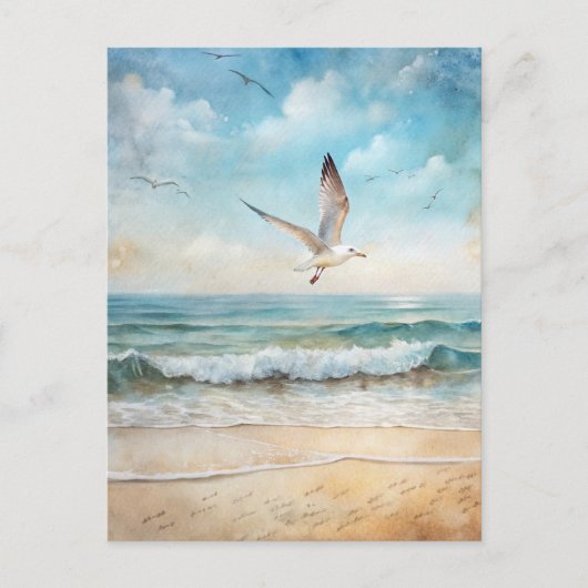 Zeemeeuw Oceaan Vogel Strand Kust Briefkaart (Voorkant)