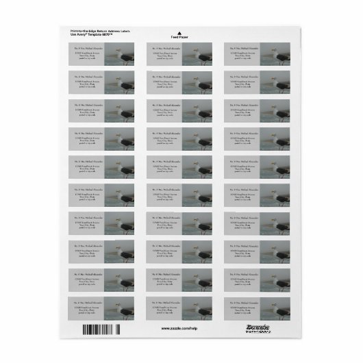 Zeemeeuw op Beach Foggy Day Etiket (Full Sheet)