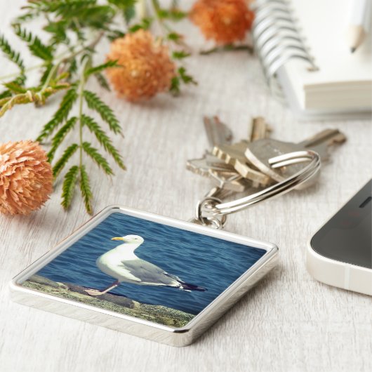 Zeemeeuw op de baai sleutelhanger (Zijkant)