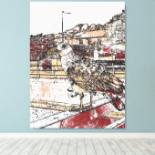 Zeemeeuw op de brug in Hythe Canvas Afdruk (Insitu (Houten vloer))