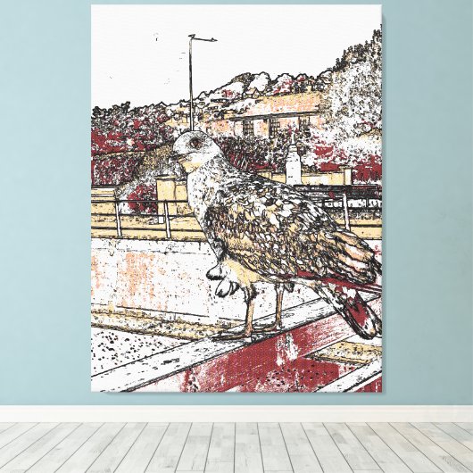 Zeemeeuw op de brug in Hythe Canvas Afdruk (Insitu (Houten vloer))