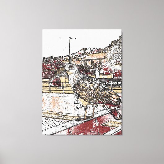 Zeemeeuw op de brug in Hythe Canvas Afdruk (Voorkant)