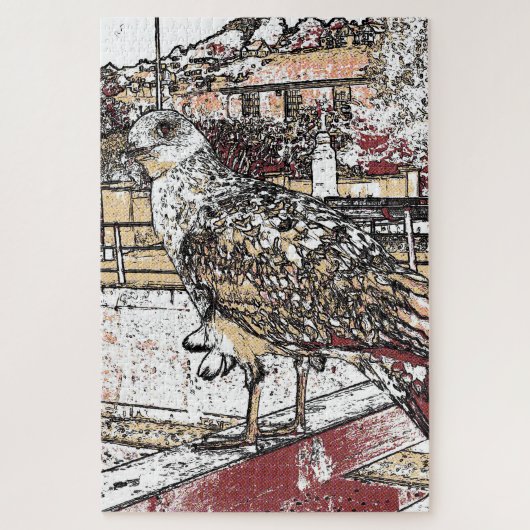 Zeemeeuw op de brug in Hythe Legpuzzel (Verticaal)