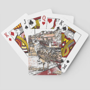 Zeemeeuw op de brug in Hythe Pokerkaarten