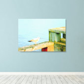 zeemeeuw op dok omwikkeld doek canvas afdruk (Insitu (Houten vloer))