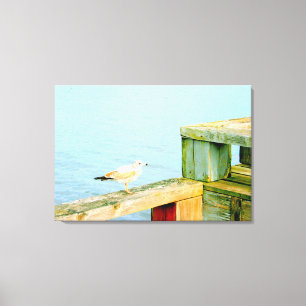 zeemeeuw op dok omwikkeld doek canvas afdruk