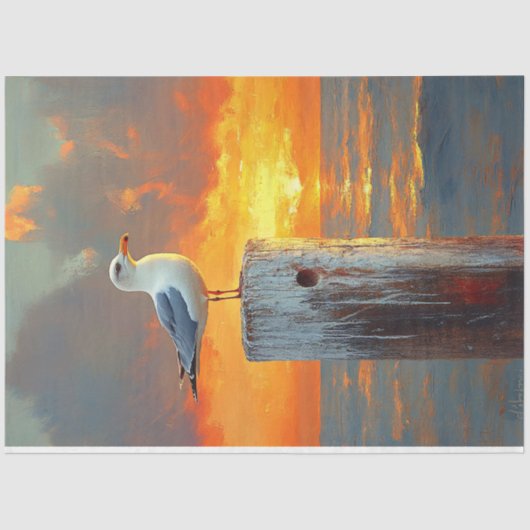 Zeemeeuw op een Pole Sunset Decoupage Tissuepapier (Voorkant)