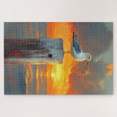 Zeemeeuw op een Pole Sunset Legpuzzel (Horizontaal)