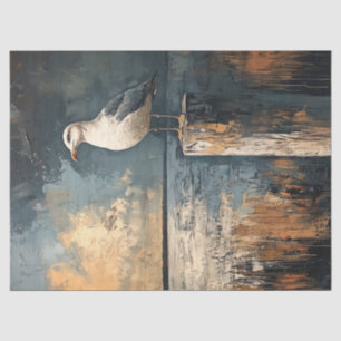 Zeemeeuw op een post olieverfschilderij Art Decoup Tissuepapier