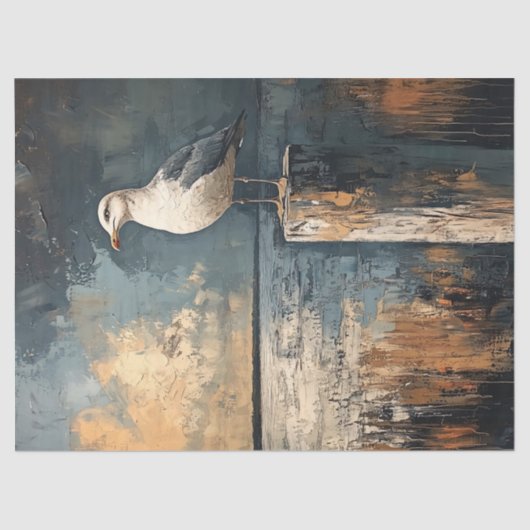 Zeemeeuw op een post olieverfschilderij Art Decoup Tissuepapier (Voorkant)