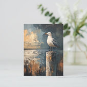 Zeemeeuw op een post olieverfschilderij briefkaart (Staand voorkant)