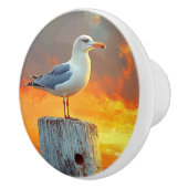Zeemeeuw op een Post Sunset Over The Ocean Art Keramische Knop (Rechts)