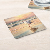 Zeemeeuw op een strand kartonnen onderzetters (Schuin)