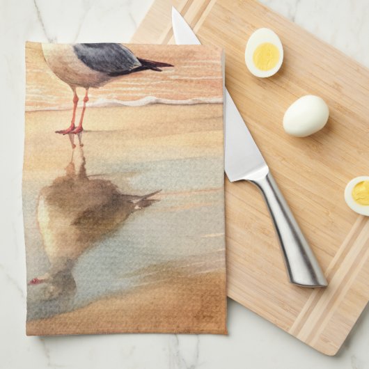 Zeemeeuw op een strand theedoek (Quarter Fold)