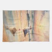 Zeemeeuw op een strand theedoek (Horizontaal)