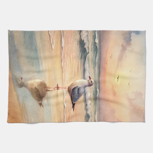 Zeemeeuw op een strand theedoek (Horizontaal)