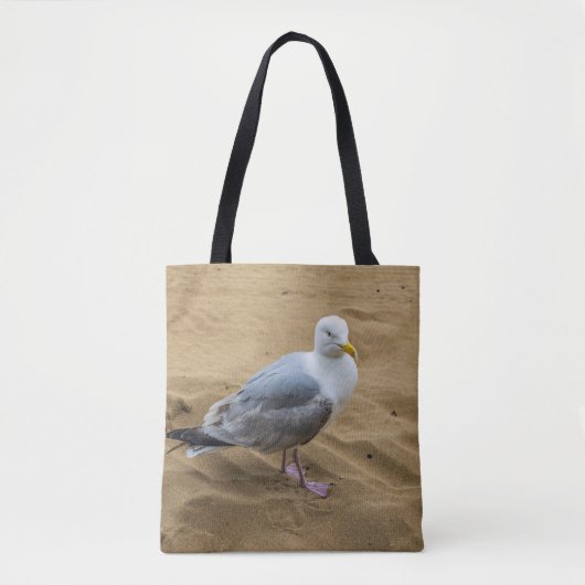 Zeemeeuw op een zandig strandCanvas tas (Voorkant)