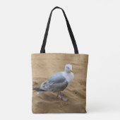 Zeemeeuw op een zandig strandCanvas tas (Achterkant)