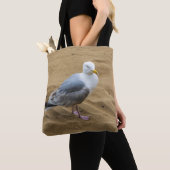 Zeemeeuw op een zandig strandCanvas tas (Dichtbij)