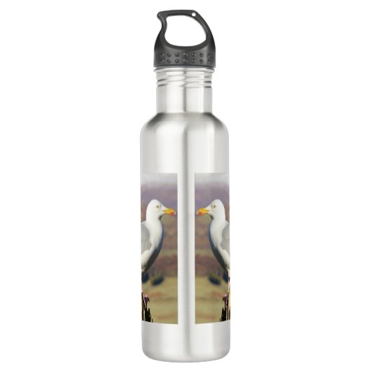 Zeemeeuw op hekpaal waterfles  (Achterkant)