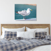 Zeemeeuw op leuningen uitzicht canvas print (Insitu (Slaapkamer))