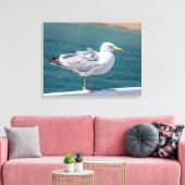 Zeemeeuw op leuningen uitzicht canvas print (Insitu (Woonkamer))