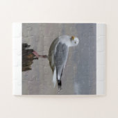 Zeemeeuw op post bij het sneeuwen legpuzzel (Horizontaal)