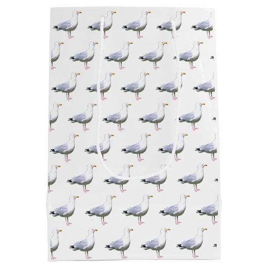 Zeemeeuw staand wit medium cadeauzakje (Achterkant)