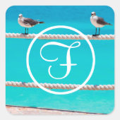 Zeemeeuw strand vogels fotografie kust monogram vierkante sticker (Voorkant)