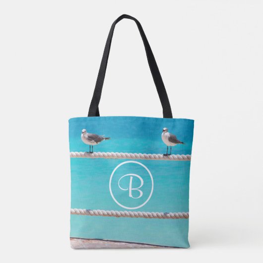 Zeemeeuw strand vogels oceaan foto aangepaste mono tote bag (Achterkant)