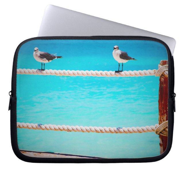 Zeemeeuw strand vogels turquoise oceaan foto kust laptop sleeve (Voorkant)
