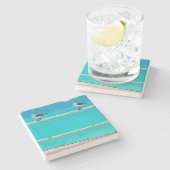 Zeemeeuw strand vogels turquoise oceaan foto kust stenen onderzetter (Zijkant)