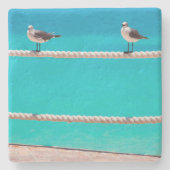 Zeemeeuw strand vogels turquoise oceaan foto kust stenen onderzetter (Voorkant)