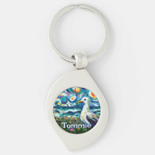 ZeeMeeuw Van Gogh Stijl Strand Gepersonaliseerd Sleutelhanger
