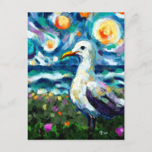 Zeemeeuw Van Gogh Style Beach Sky Blue Blauwgroen Briefkaart