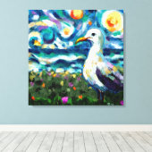 Zeemeeuw Van Gogh Style Beach Sky Blue Blauwgroen Canvas Afdruk (Insitu (Houten vloer))