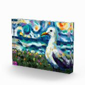 Zeemeeuw Van Gogh Style Beach Sky Blue Blauwgroen Fotoblokken (Rechts)
