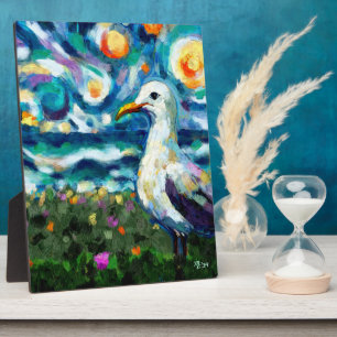 Zeemeeuw Van Gogh Style Beach Sky Blue Blauwgroen Fotoplaat