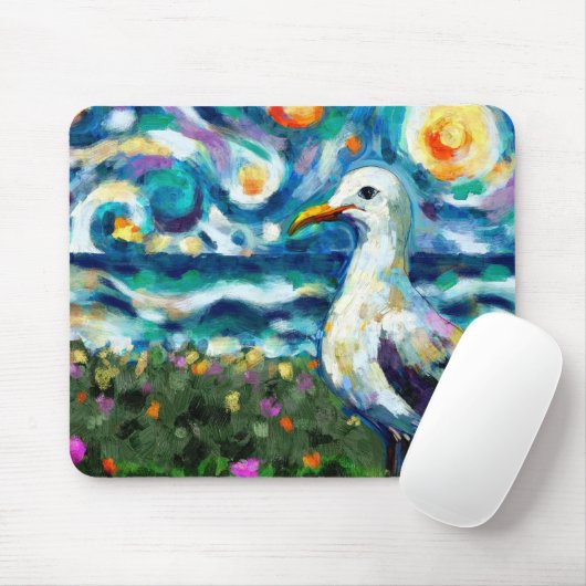 Zeemeeuw Van Gogh Style Beach Sky Blue Blauwgroen Muismat (Met muis)