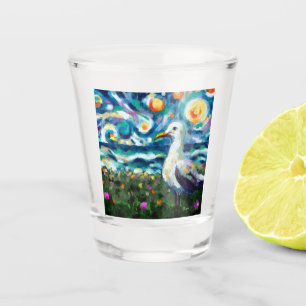 Zeemeeuw Van Gogh Style Beach Sky Blue Blauwgroen Shot Glas