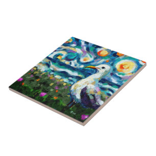 Zeemeeuw Van Gogh Style Beach Sky Blue Blauwgroen Tegeltje