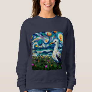 Zeemeeuw Van Gogh Style Beach Sky Blue Blauwgroen Trui