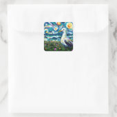 Zeemeeuw Van Gogh Style Beach Sky Blue Blauwgroen Vierkante Sticker (Tas)
