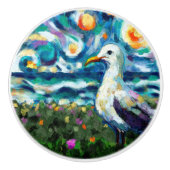 Zeemeeuw Van Gogh Style Beach Sky Blue Nautical Keramische Knop (Voorkant)